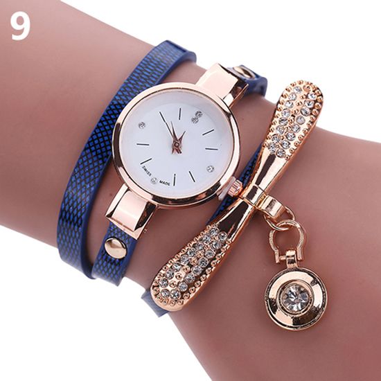 Women’s Fashion Faux Leather Band Rhinestone Dial Analog Quartz Wrist Watch