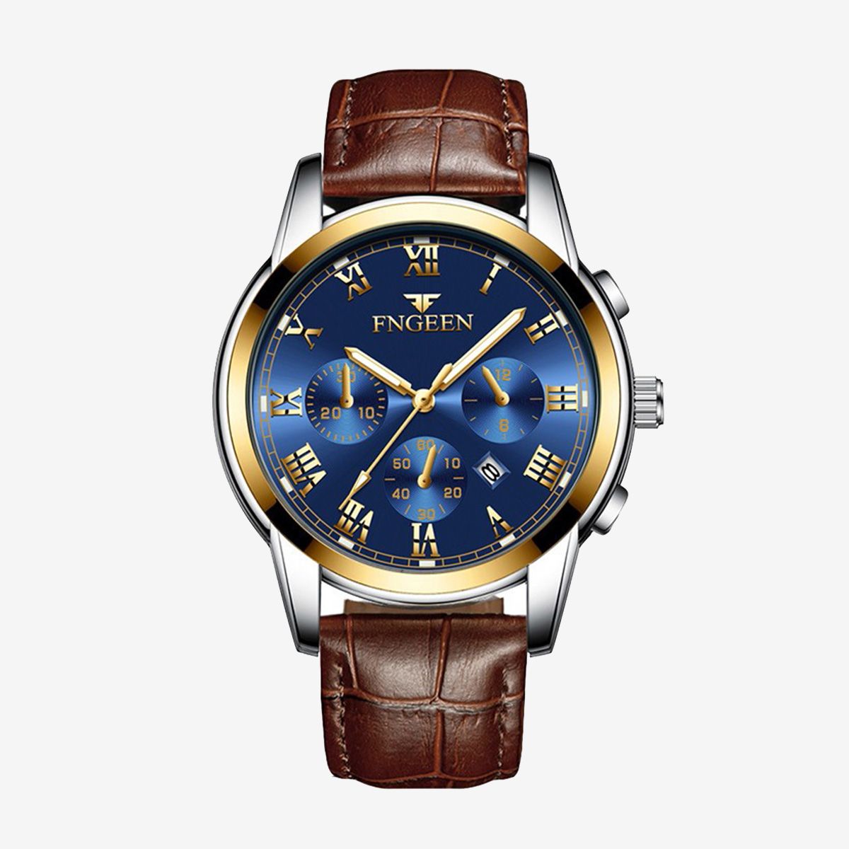 Fngeen Men'S Quartz Calendar Men'S Watch Leather Strap