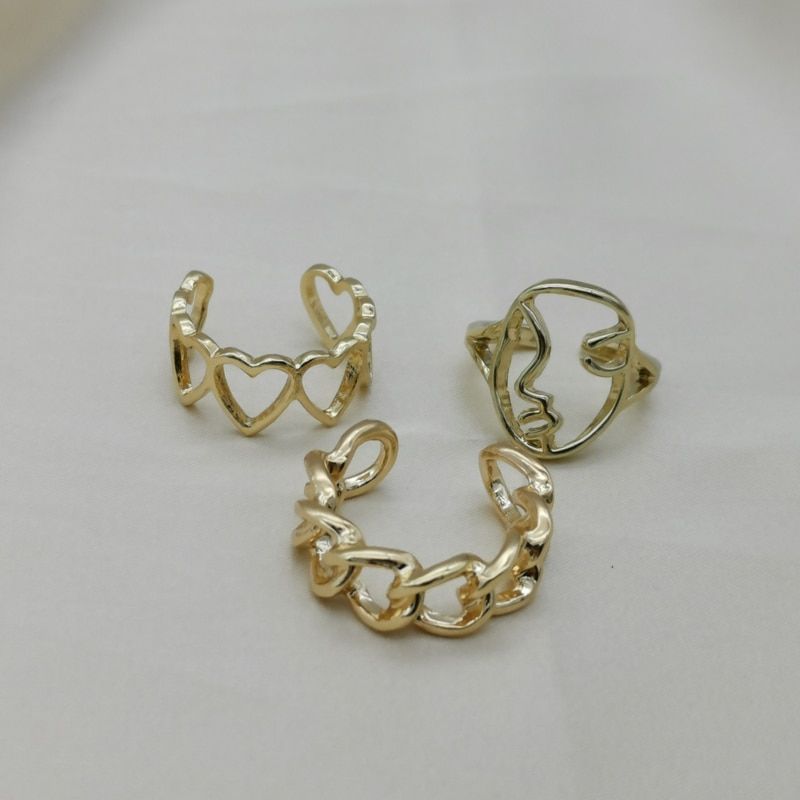 JOUVAL Korean New Heart Ring for women Guality Plated Shine Alloy Adjustable Smooth Open Hollow Rings Bague Girl Party Jewelry(null)