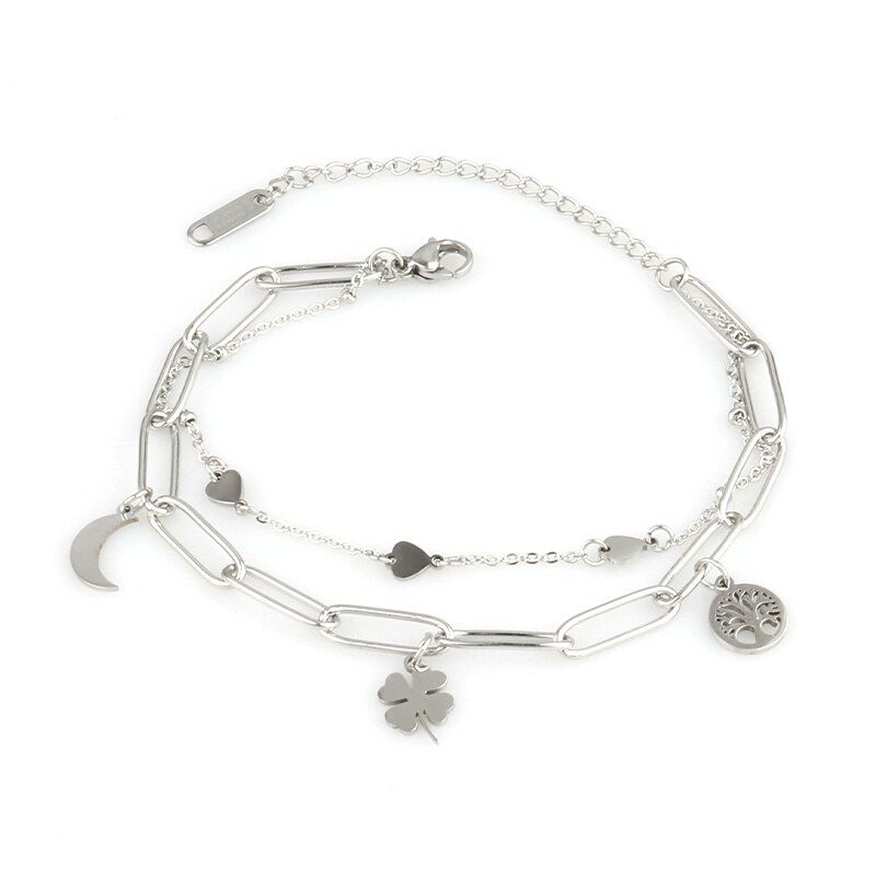 Multi-layer Stainless Steel Round Beads Ladies Bracelet Fashion Bracelets For Women Bracelet Coin Pendant Bracelet Jewelry