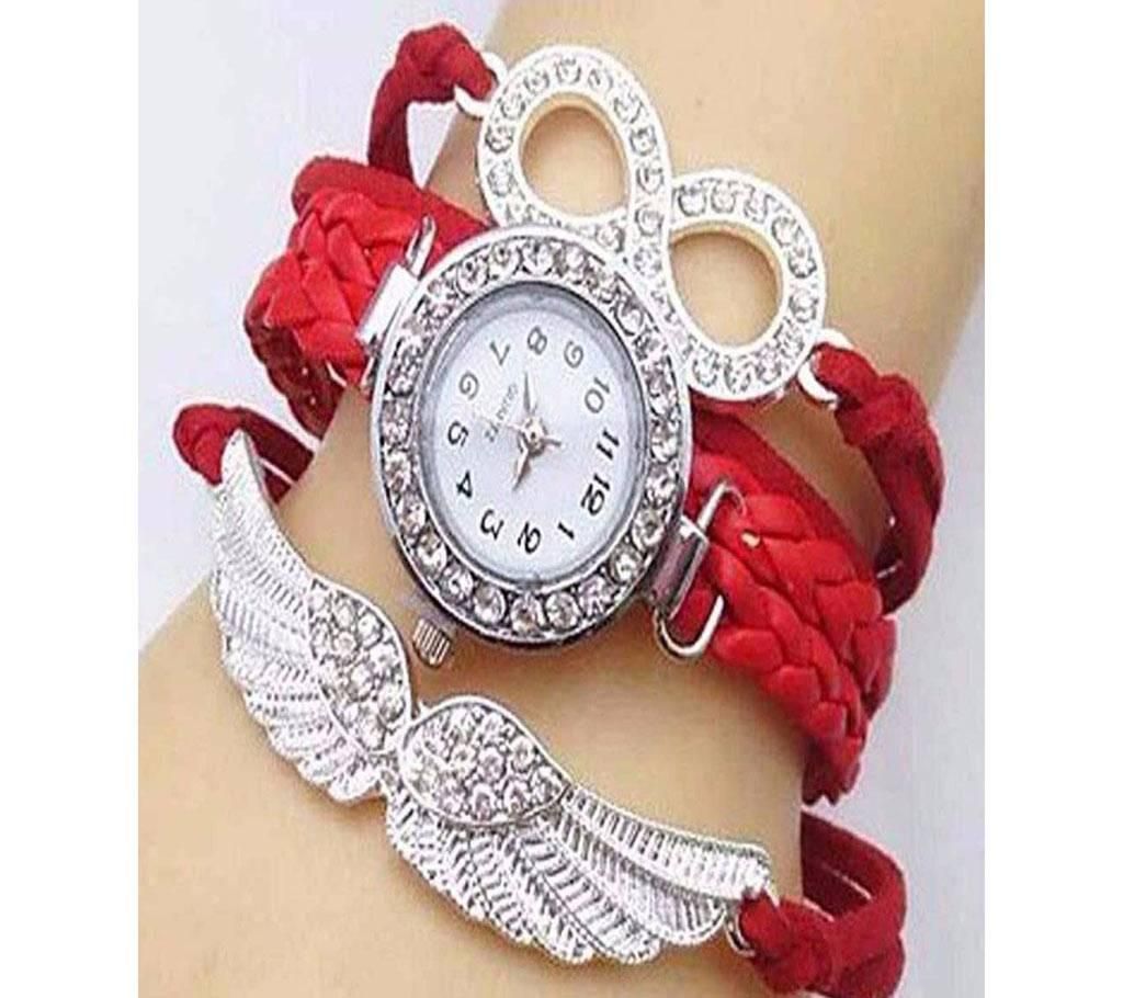 Red Artificial Leather Bracelet Analog Watch for Women