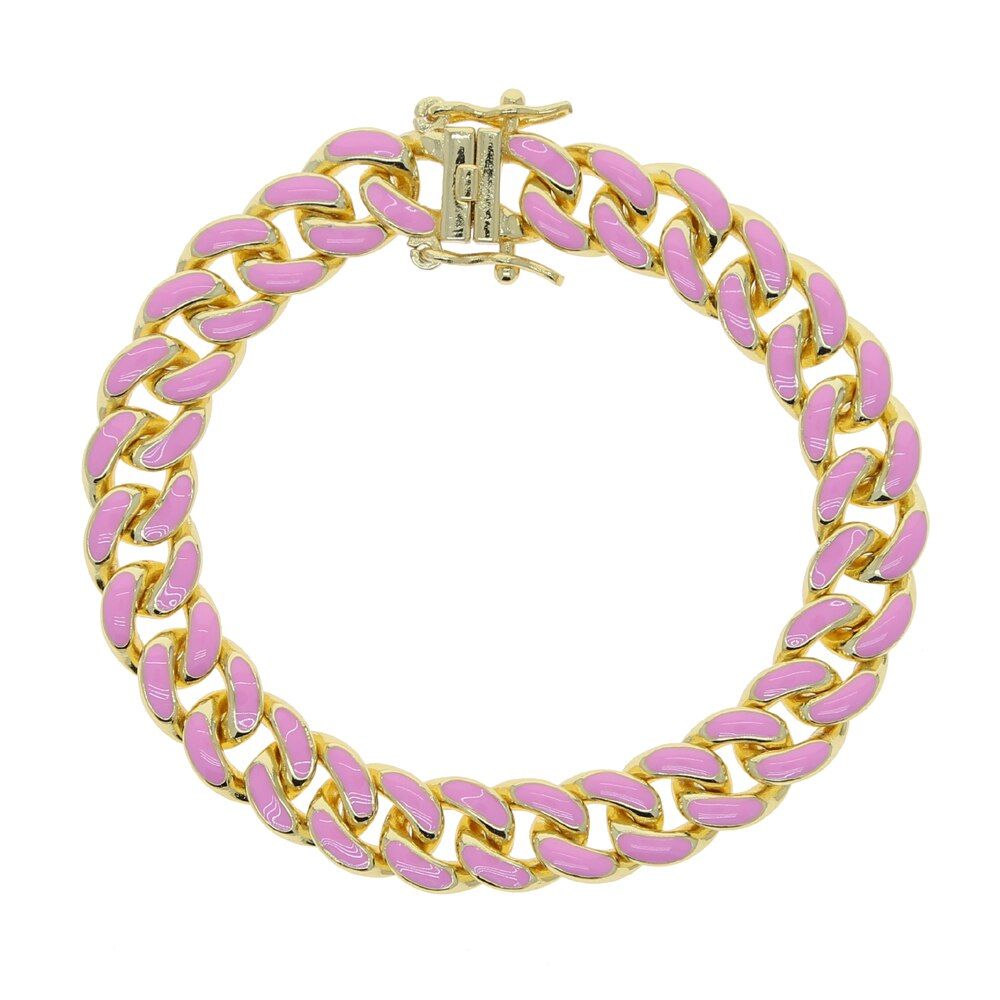 Hot selling Boho bright coloful jewelry neon enamel bracelet Ice out fashion hip hop 8mm miami cuban link chain women bracelet
