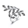 Women\'s Vintage Punk Leaf Shape Rhinestone Decor Ring Party Jewelry Charms