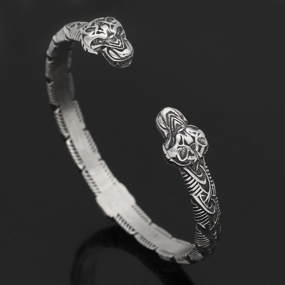 Viking Men odin wolf Geri and Freki amulet bracelet -Stainless Steel With Valknut Gift Bag