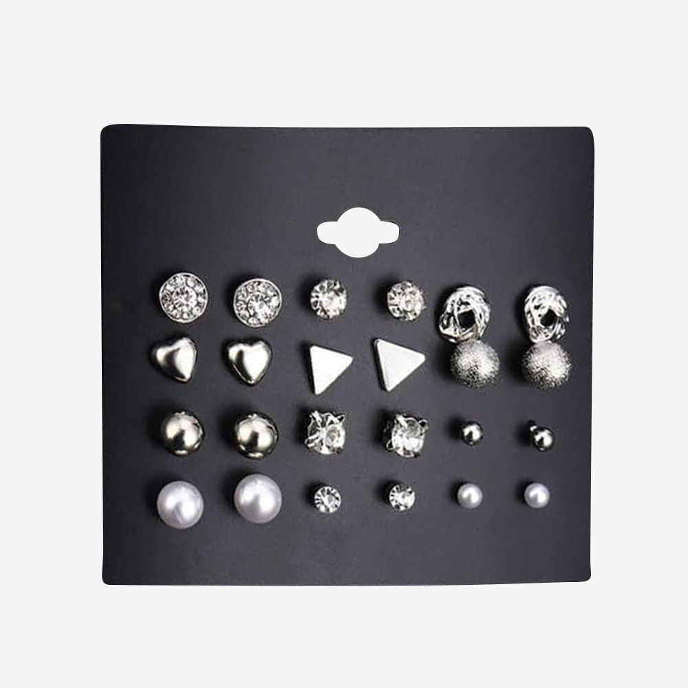 Wish multi-piece set earrings 12 pairs of zircon earrings peach heart earrings for female