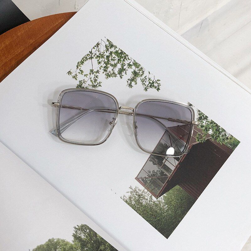 Color 3VWKTUUN Square Sunglasses Women 2020 Alloy Frame Oversized Women's Sunglasses Luxury Big Glasses UV400 Lunette de soleil Femm