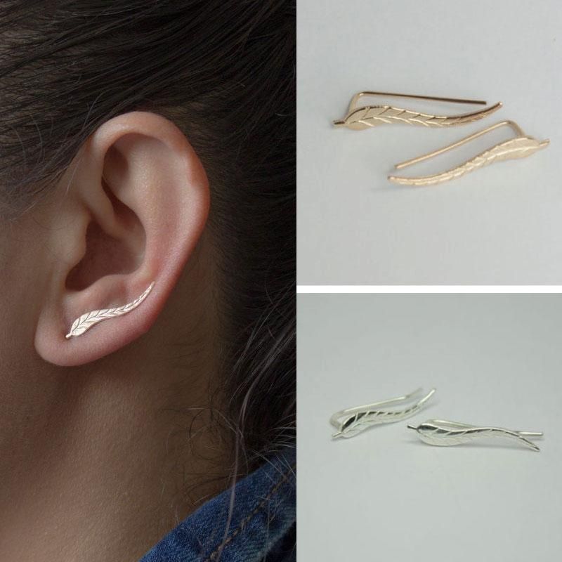 1 Pair Nature Inspired Delicate Leaf Ear Crawler Ear Vines Sweep Pin Earrings