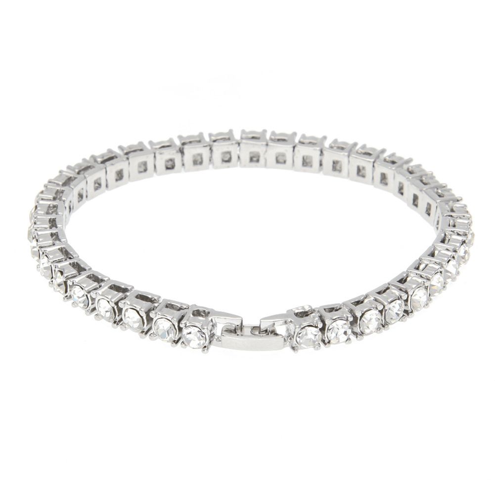 Fashion Single Row Rhinestone Inlaid Men Bracelet Bangle Party Jewelry Gift