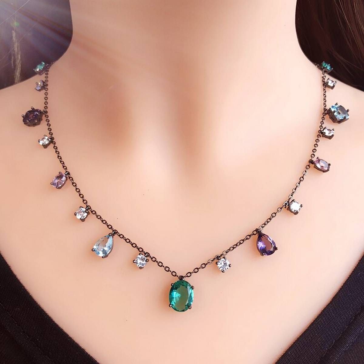 Colorful Zirconia Stone Choker Necklaces Women MultiColor Crystal Glass Chain Necklace Female Boho Current Fashion Party Jewelry