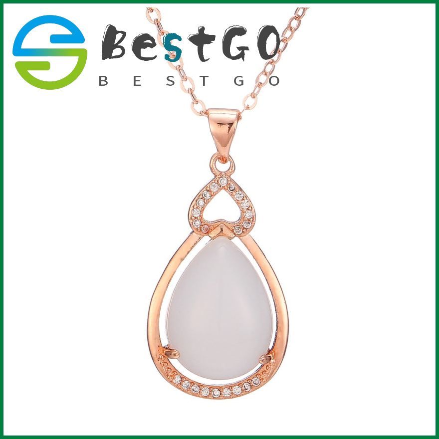 Gold Inlaid Jade Hetian Jade Water Drop Pear Pendant Women'S Rose Gold Plated White Jade Necklace Jade Pendant