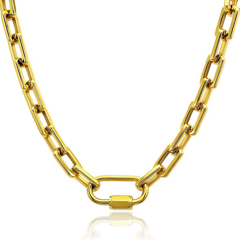 Gold-color Link Stainless Steel Chain Necklace For Women Men Choker Necklaces Fashion Jewelry Friends Gifts Collares Round Edge