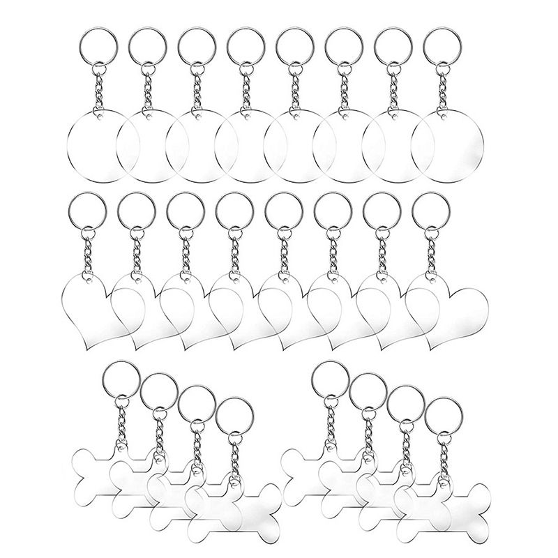 96 Pieces Acrylic Transparent Discs,Blanks Charms and Tassel Pendants, Keyring with Chain for DIY Crafts Jewelry Making