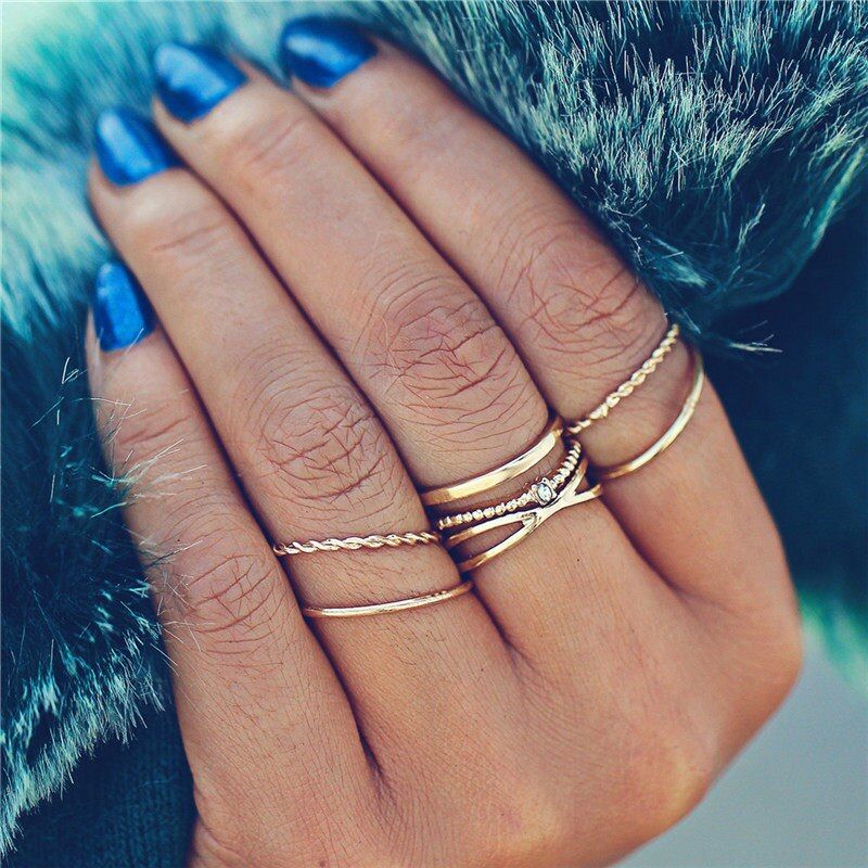 IF YOU Vintage Knuckle Crystal  Rings For Women Trendy Finger Bohemian Ins Star Moon Rings Set Wedding Engagement  Jewelry 2020