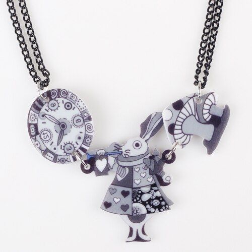 Bonsny King Mouse Rabbit Clock Necklace Acrylic Pendant 2016 News Accessories Choker Collar Animal Fashion Jewelry Girls Women
