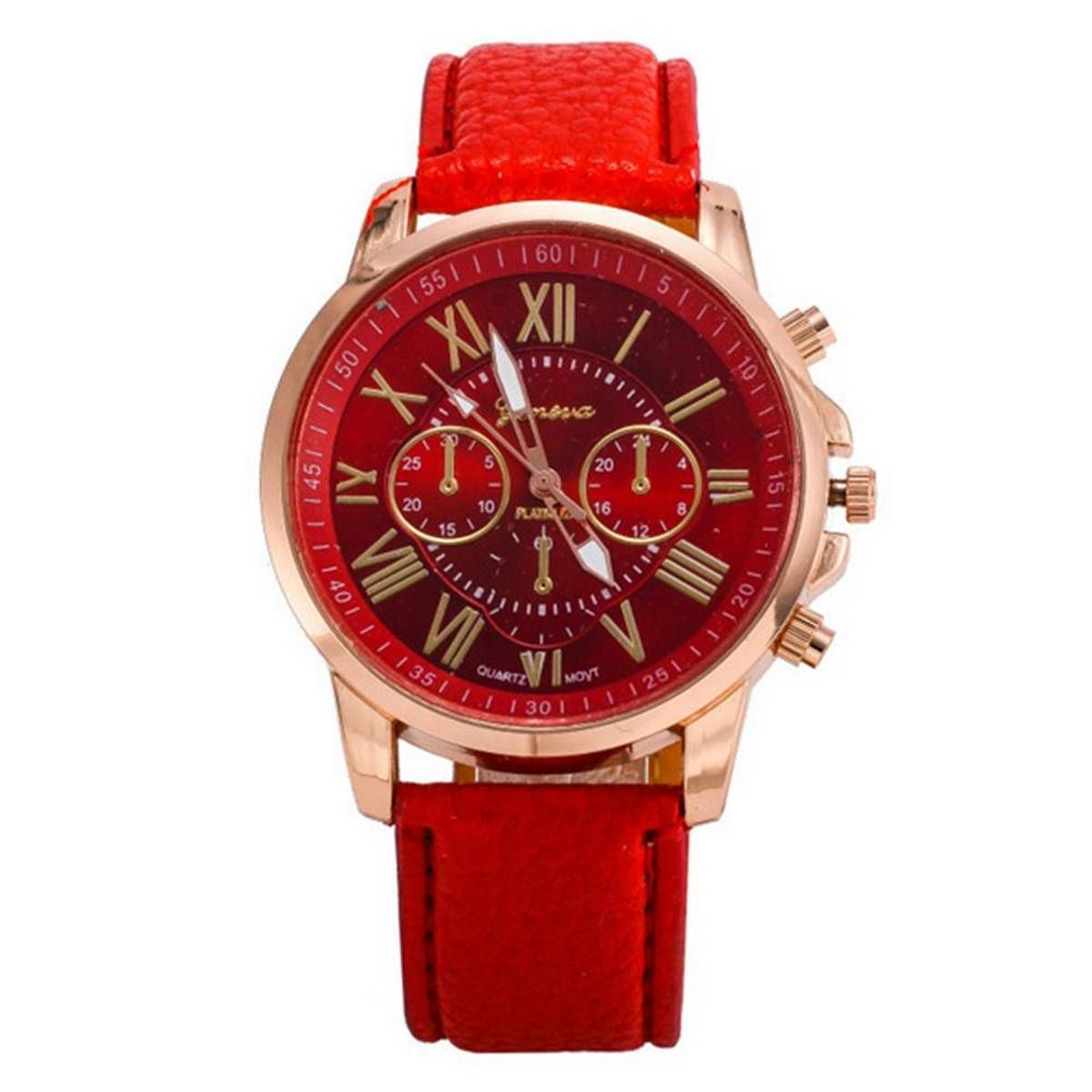 Unisex 3-dial Roman Numeral Electronic Leather Watchband Stylish Wrist Watch Ornament Gift