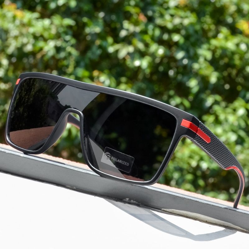 CRIXALIS Fashion Polarized Sunglasses For Men Square Oversized Anti Glare Driver Mirror Sun Glasses Women UV400 Goggles Male-C1Black Red-Other