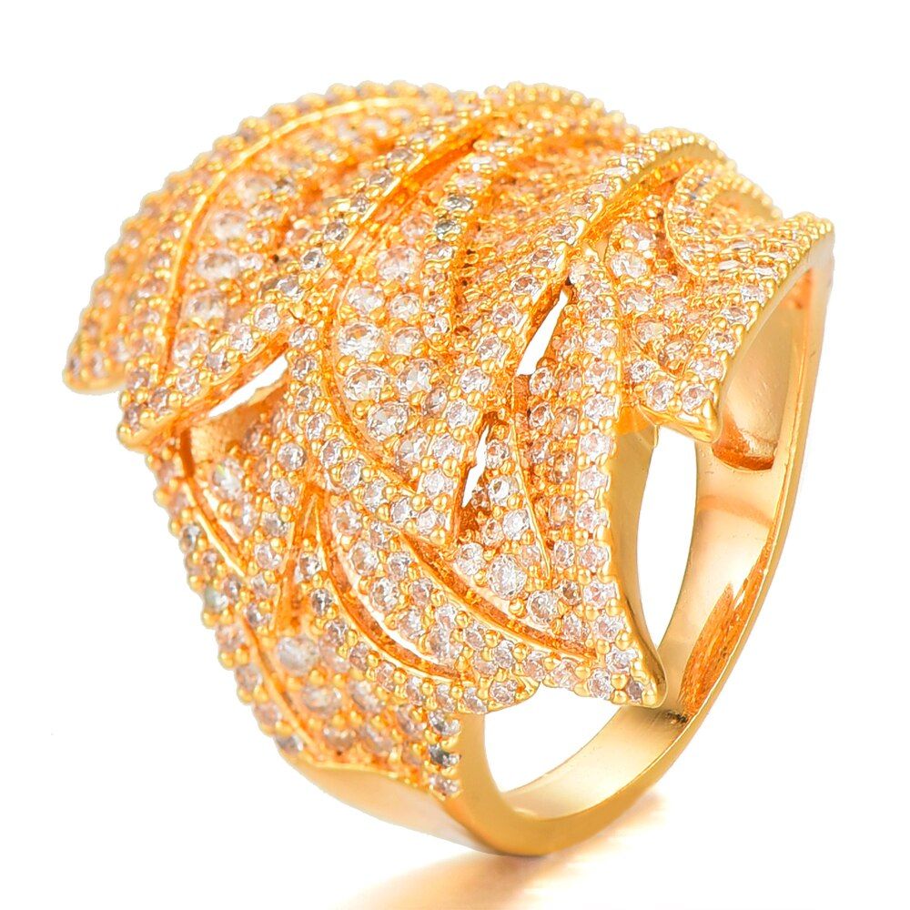 GODKI Luxury Feather Leaf Design Bold Statement Rings with Zirconia Stones 2020 Women Engagement Party Jewelry High Quality