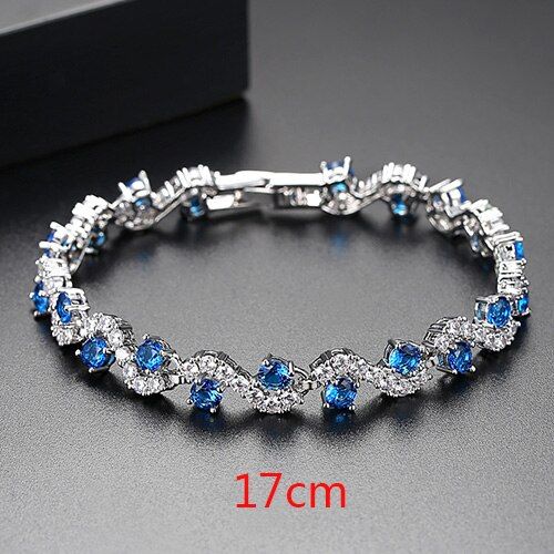 LUOTEEMI Geometric Bracelet for Women Girls Wedding Banquet Exquisite Blue or Colorful Cubic Zircon Fashion Jewelry Bijoux