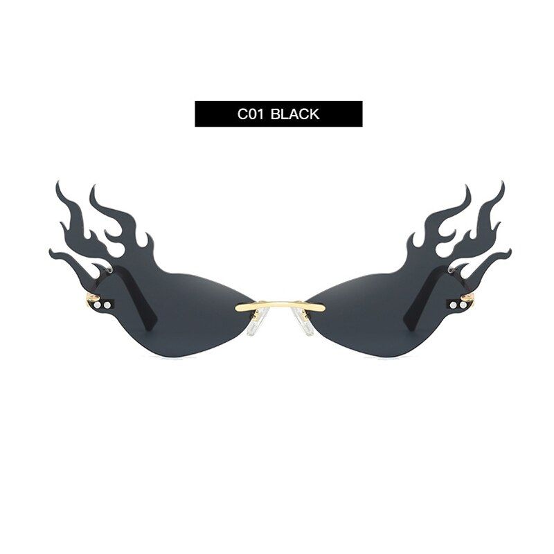 C01iboode 2020 Fire Flame Sunglasses Women Men Rimless Cat Eye Sun Glasses Luxury Brand Design Eyewear Big Hollow Shades Streetwear