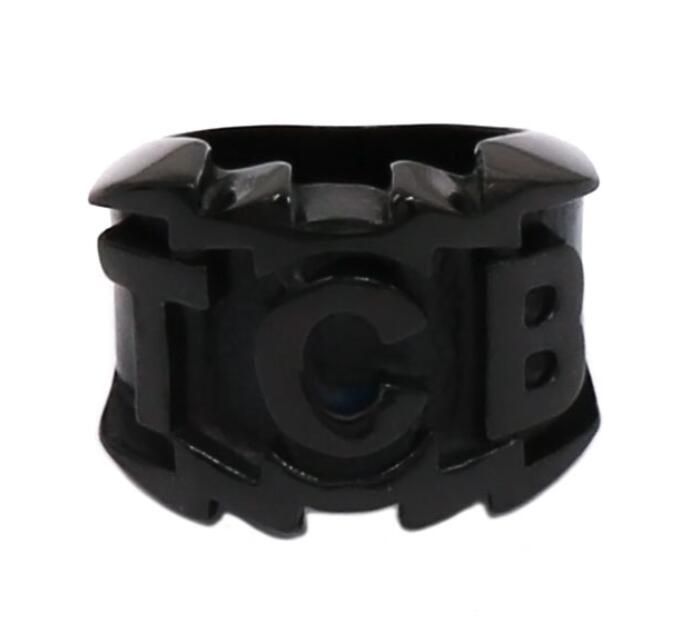 TCB Elvis Presley Biker Ring Stainless Steel Jewelry Gold Black Silver Color Carved Letters Biker Mens Ring Wholesale SWR0447A