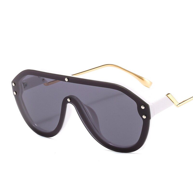 C2 White Black2021 Oversized Shield Sunglasses Women One-piece Hip Hop Sun Glasses Female Flat Top Metal Frames Vintage Windproof Glasses