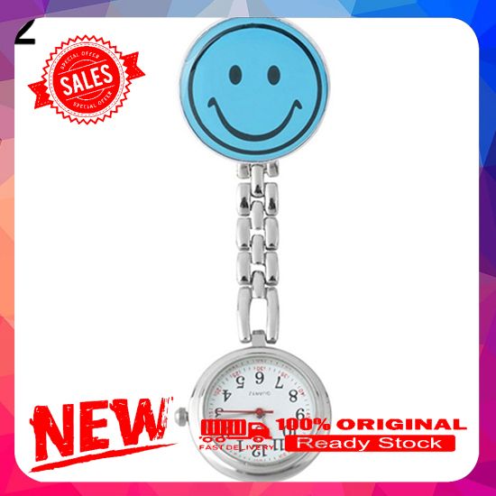 Women's Lady Cute Smile Face Quartz Clip-on Brooch Nurse Pocket Watch Gift