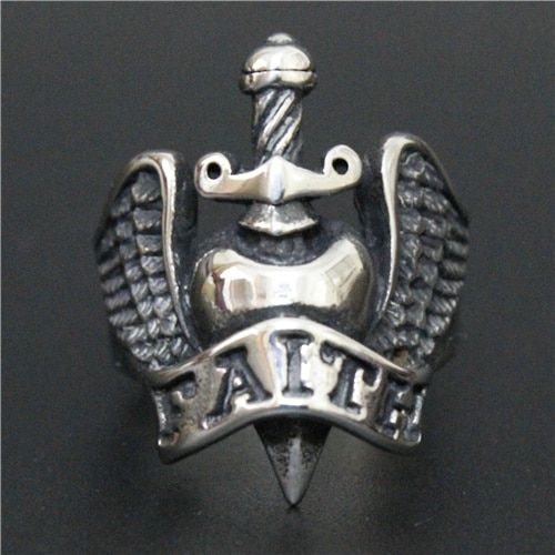 Personal Design Love Heart Sword Ring 316L Stainless Steel Fashion Jewelry  Angle Biker Sword Ring