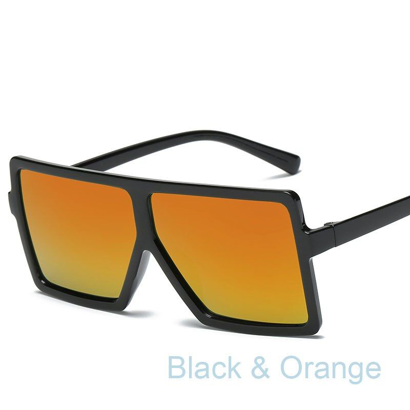 BLACK ORANGEOversize Big Size Shade for Women Sunglasses Square Shape Vintage Retro Large Sun Glasses Brand Design Eyewear