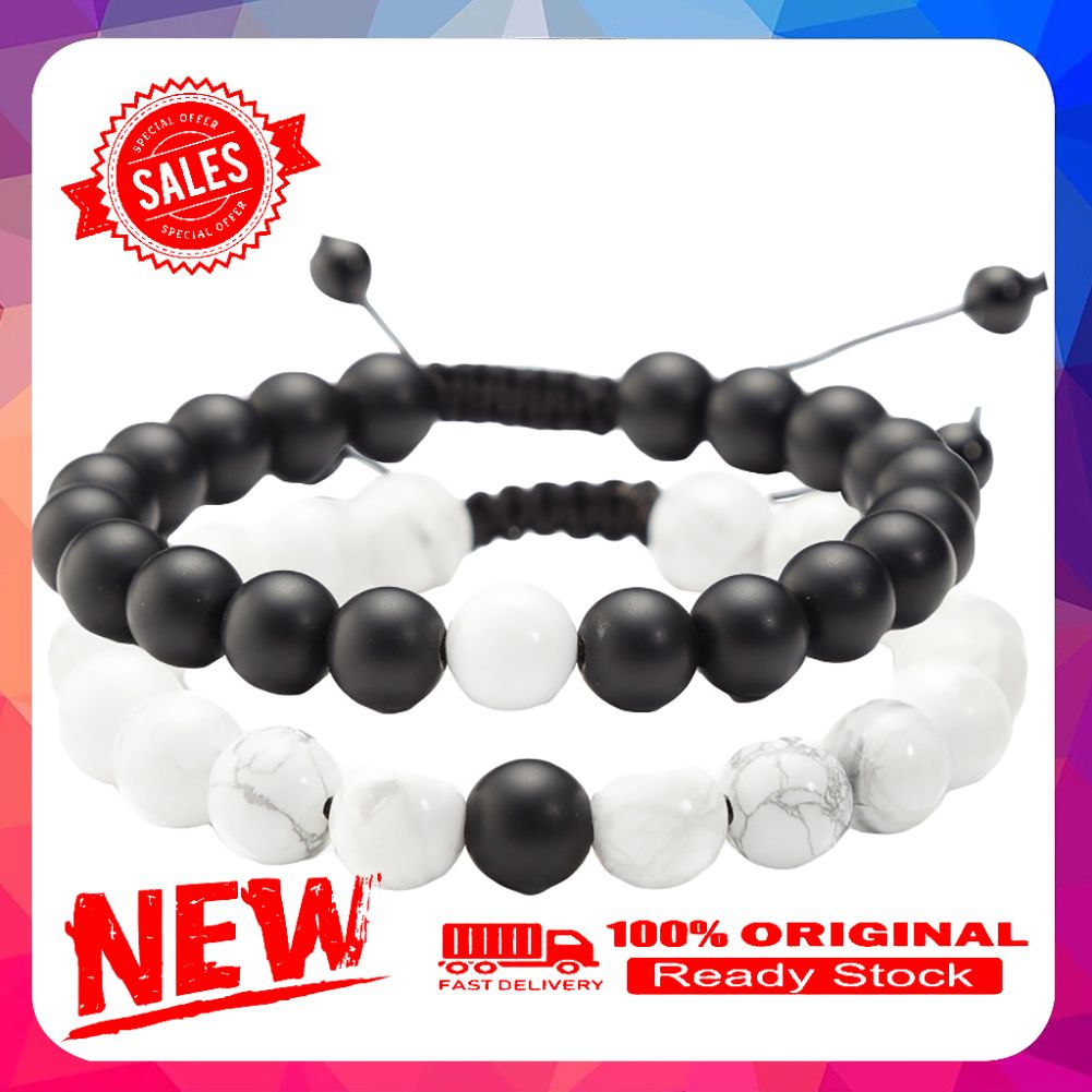 1/2Pcs Adjustable Unisex Stone Agate Bead Couple Bracelet Jewelry Valentine Gift