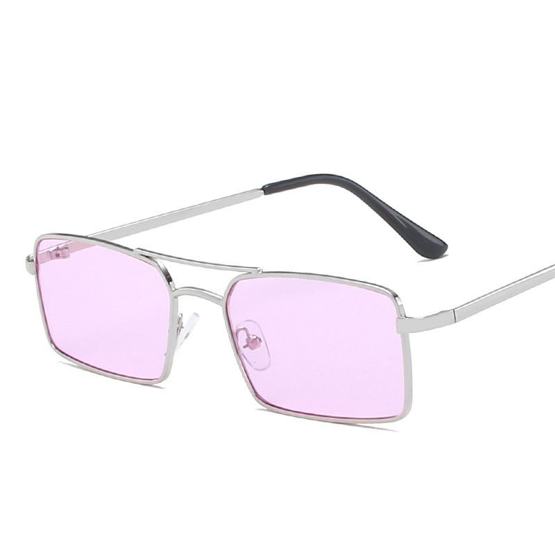 purple as pictureYOOSKE Square Women's Sunglasses Alloy Metal Small Frame Clear Double Bridge Men's Sun Glasses Vintage Chic Female Shades Red