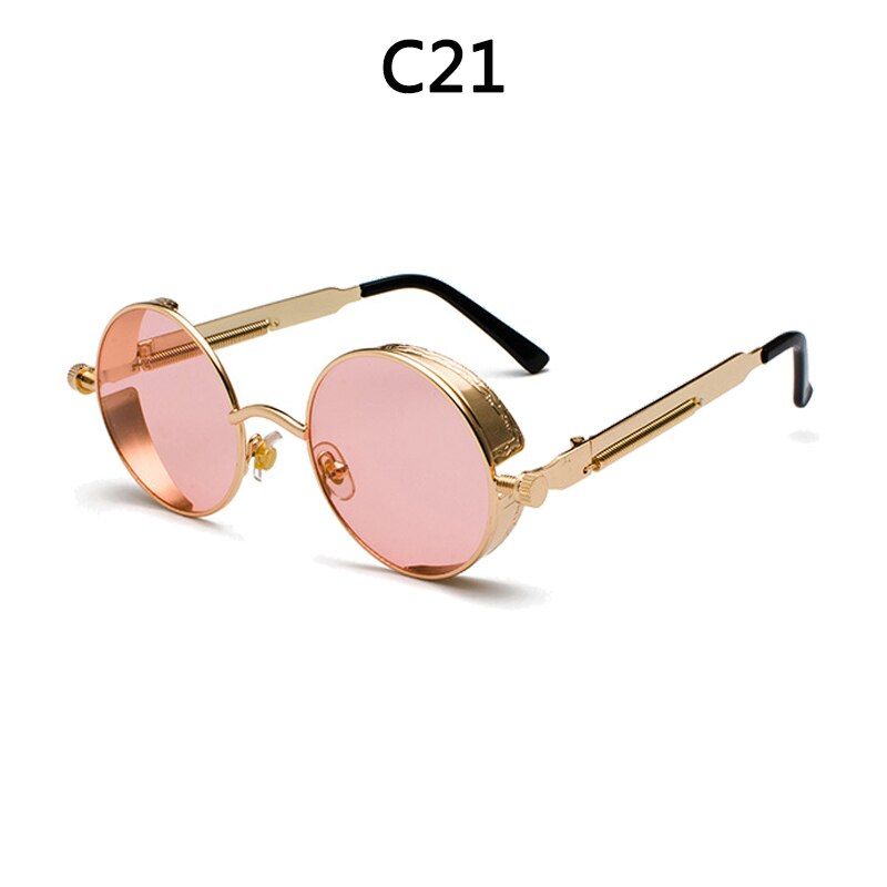C212021 Metal Steampunk Sunglasses Men Women Fashion Round Glasses Brand Design Vintage Sun GlassesMore Colors