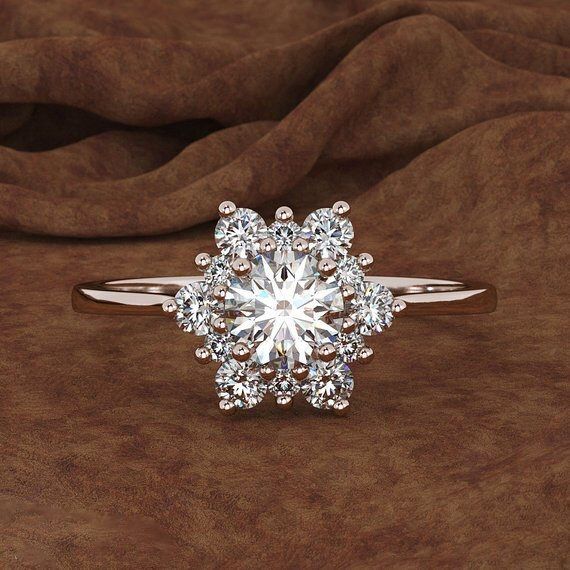 Luxury Female Snowflake Ring Fashion Yellow Rose Gold Color Crystal Zircon Stone Ring Vintage Wedding Rings For Women
