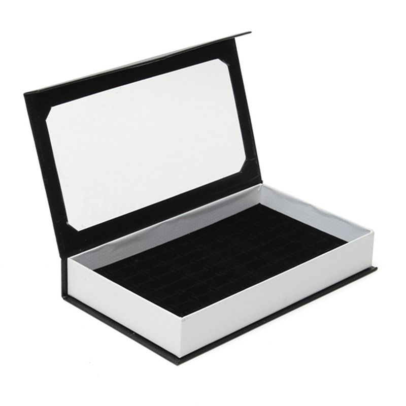 72 Ring Jewellery Display Storage Box Tray Show Case Organiser Earring Holder, Black Ring Box With Cover