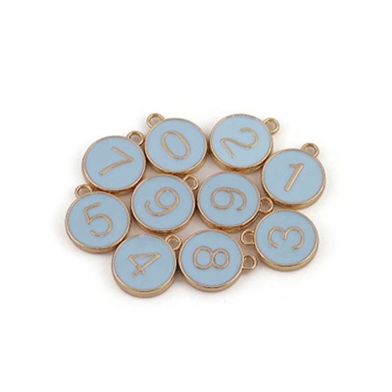 10PCS Jewelry Making Letter Drip fluid Double-Sided Enamel Number First Charm Handmade DIY Bracelet Pendant Blue