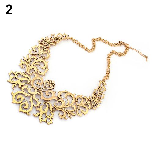 Women Vintage Hollow Pattern Pendant Bib Choker Necklace Statement Chain Gift