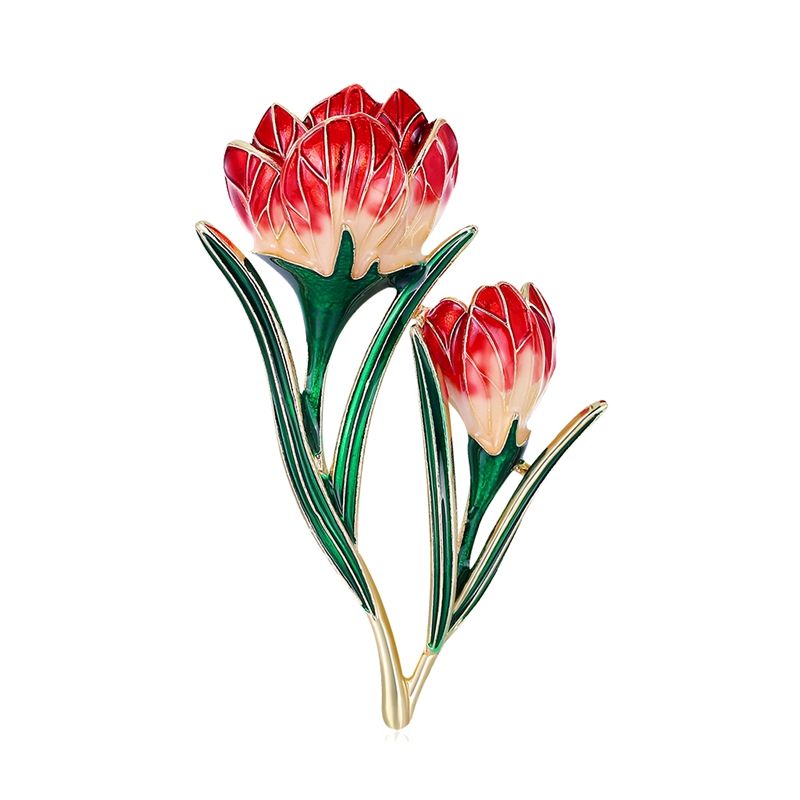 Brooch Retro Tulip Crystal Flower Alloy Simple Sweater with Clothing Accessories Red