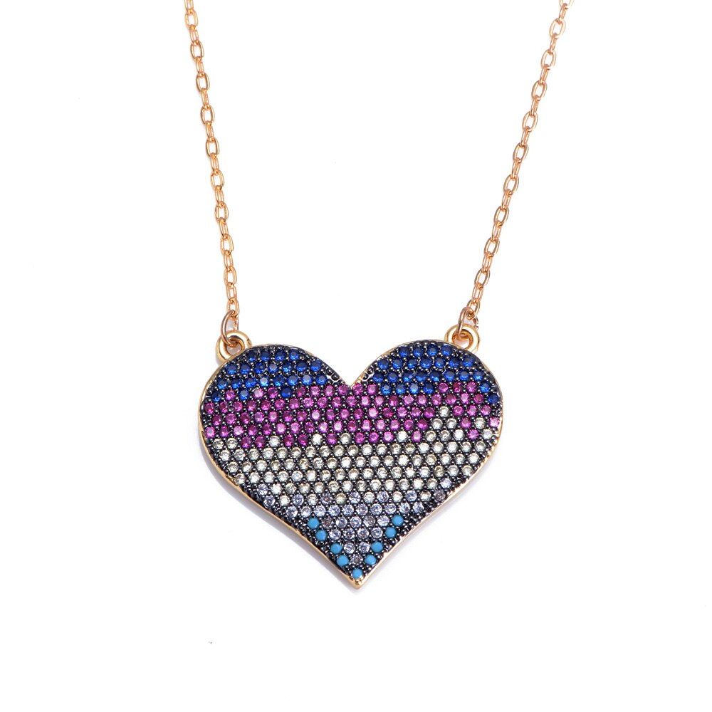 women's initial cz necklace rainbow zircon eye heart copper pendent necklace jewelry for women chain mom's gift Mother's Day