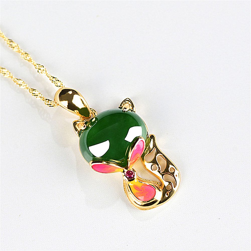 Necklace Copper -shape Pendant Jade Necklace for Men and Women