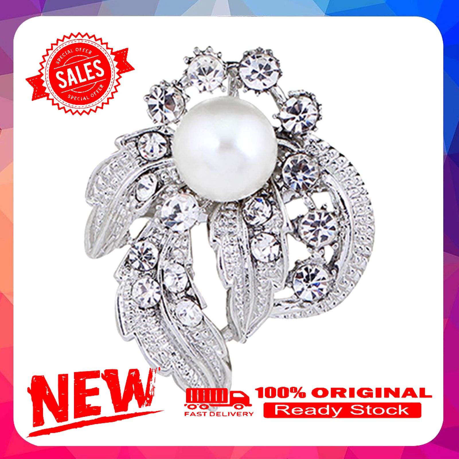 Pin Brooch Flower Shape Lifelike Luxury Glitter Flower Shape Brooch for Wedding