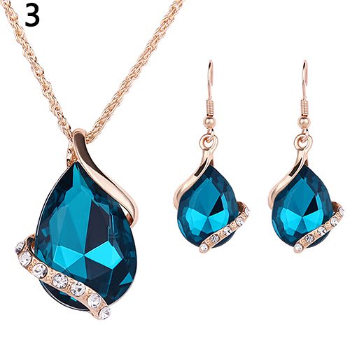 Women's Fashion Rhinestone Choker Chain Necklace Drop Earrings Jewelry Set
