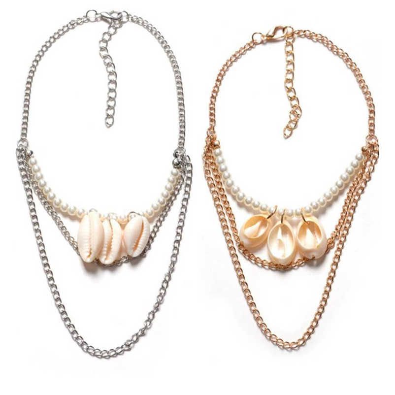 2Colors Handmade Women Alloy Shell Faux Pearl Tassels Armlet Armband Arm Chain