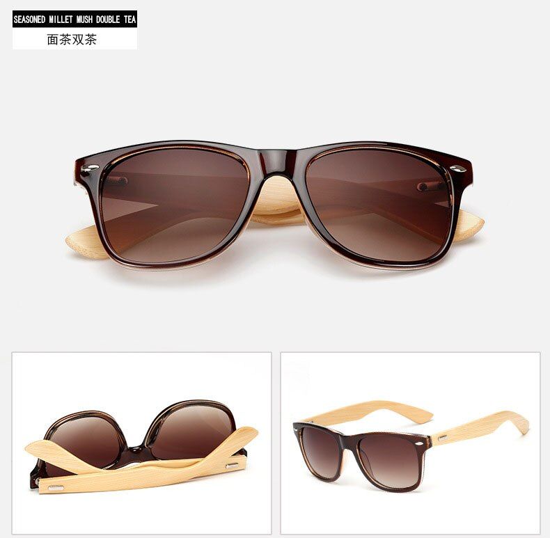BrownUnisex blue bamboo square/driving men/women sunglasses vintage wood mens/womens sunglasses wooden mirror sunglasses male