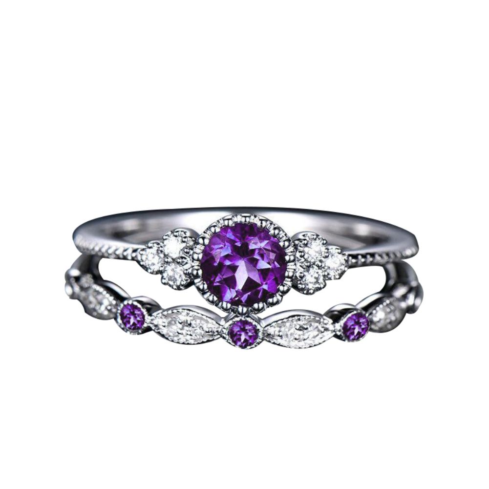 2Pcs/Set Women Cubic Zirconia Inlaid Stackable Finger Ring Wedding Jewelry Gift