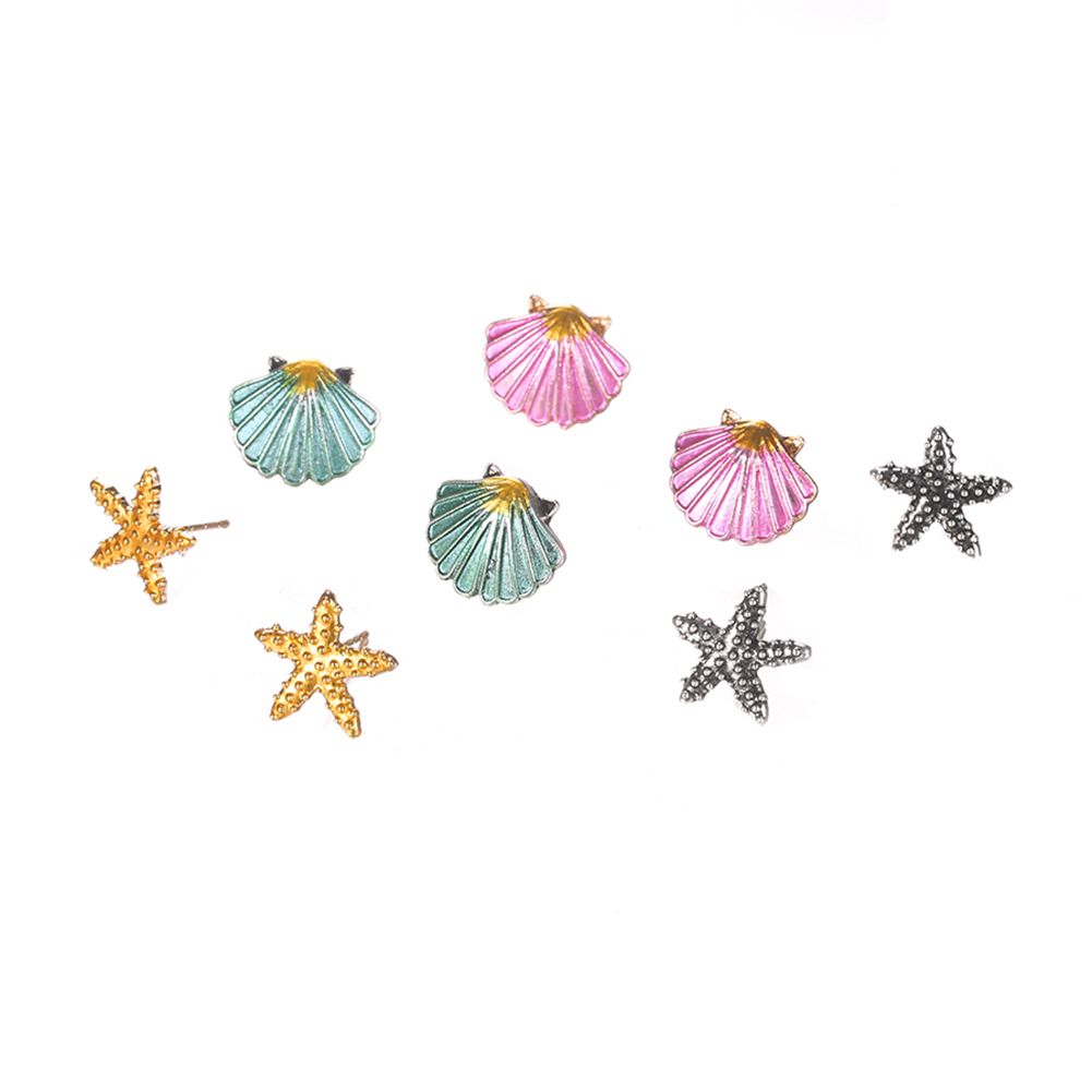 4 Pairs Boho Women Starfish Shell Stud Earrings Set Summer Jewelry Accessories