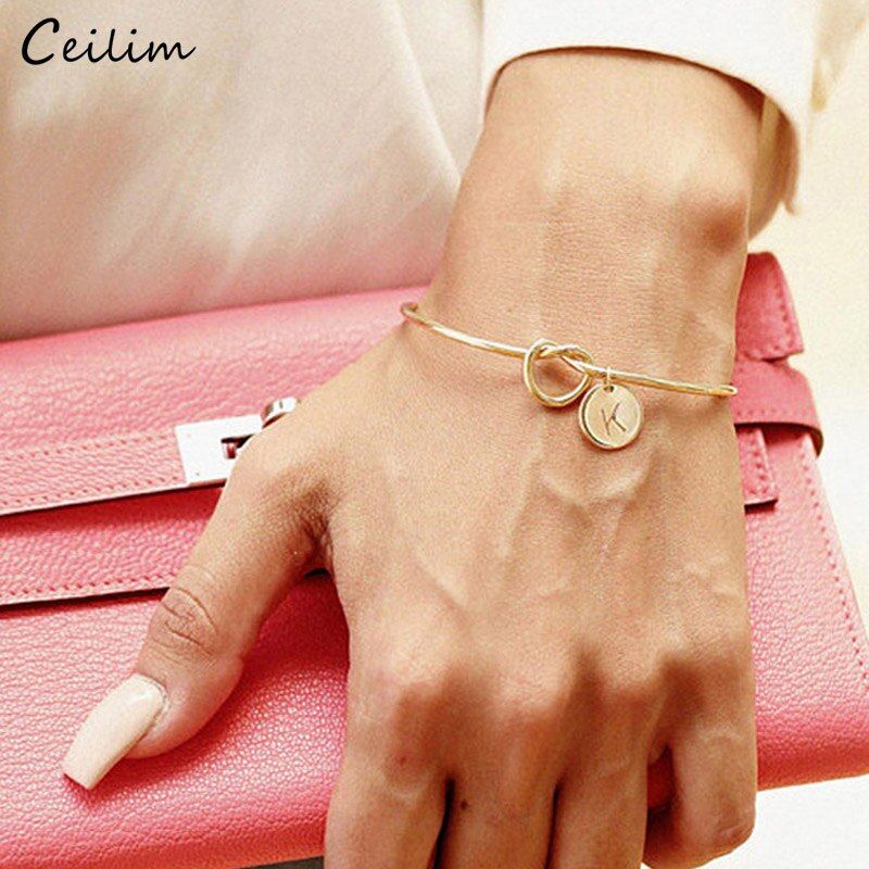 2021 Knot Letter Initial Bracelet Cuff Bangle Love Jewelry Will You Be My Bridesmaid Bestfriend Gift