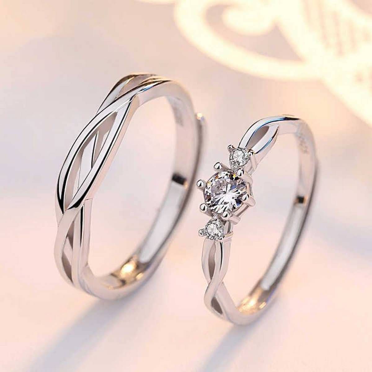 Crystal Couple Heart Ring for Lovers Men Women