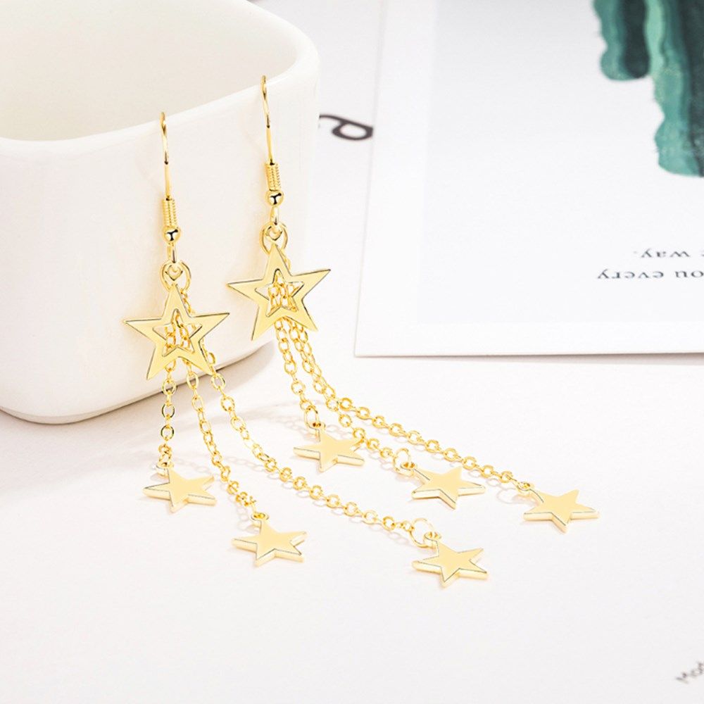 woman fashion jewelry retro simple five-pointed star exaggerated long earrings