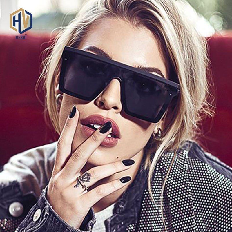 2Flat Top Classic Square Sunglasses Fashion Versatile Men Women Sunglasses Trend One-piece Lens Eyewear