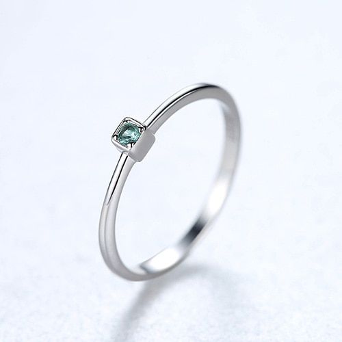CZCITY  925 Sterling Silver VVS Green Topaz Wedding Rings for Women Minimalist Thin Circle Gem Rings Jewelry Carving S925