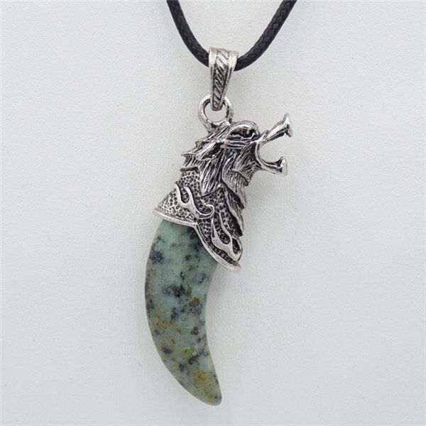Vintage Wolf Tooth Shape Natural Stone Quartz Crystal Opal Aventurine Fluorite Pendant For Women Men Jewelry Necklace Pendants